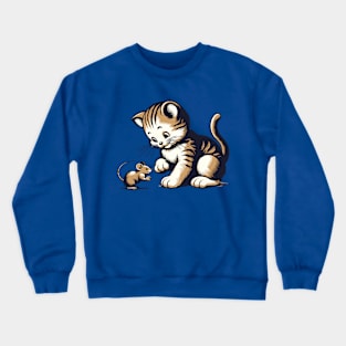 Cat playing with a little mouse Crewneck Sweatshirt